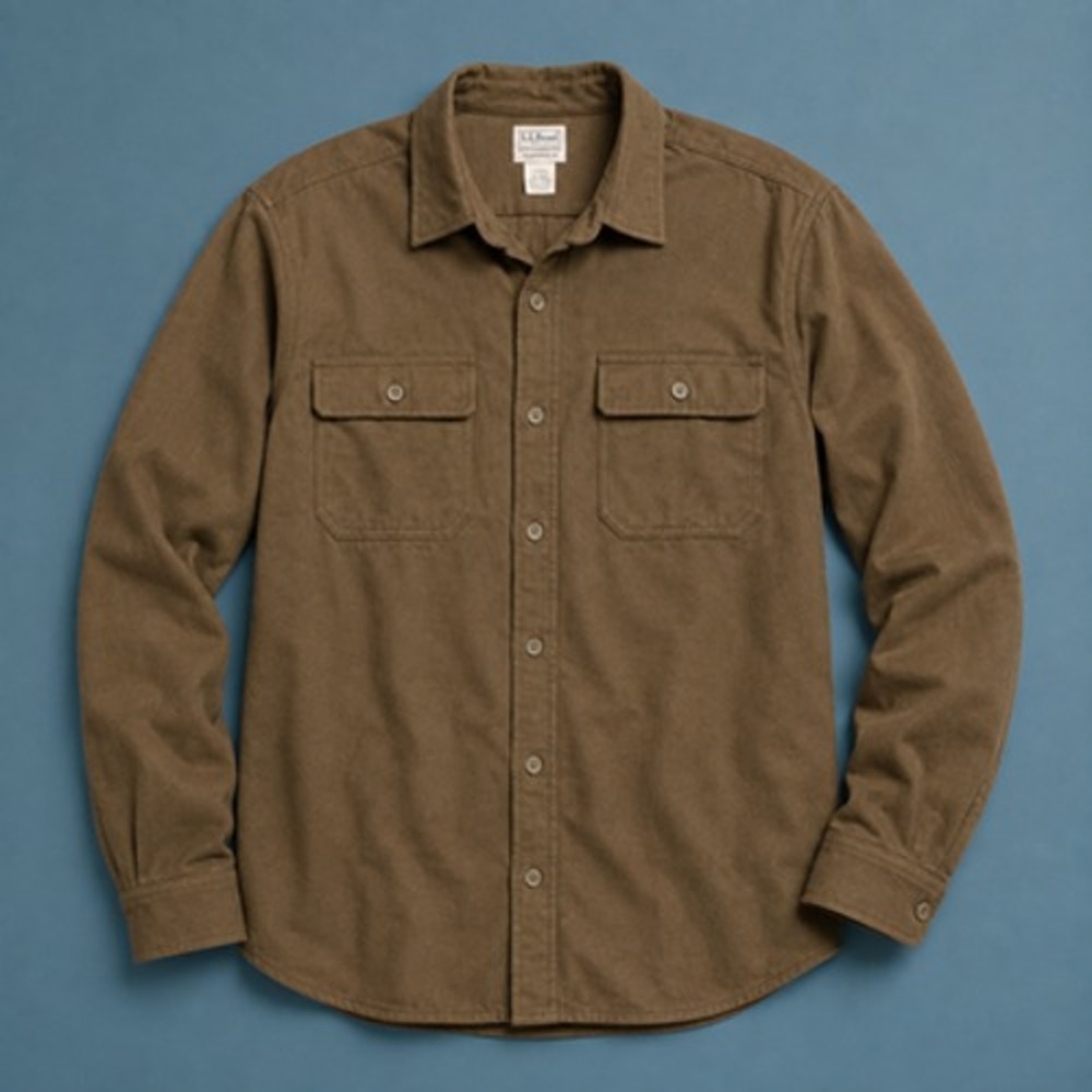 LL Bean Mens XL Green Solid Cotton Flannel Long Sleeve Button Up Shirt - Picture 11 of 11